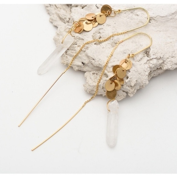 Quartz Crystal Threaders with Dangling Stone - Picture 8 of 8